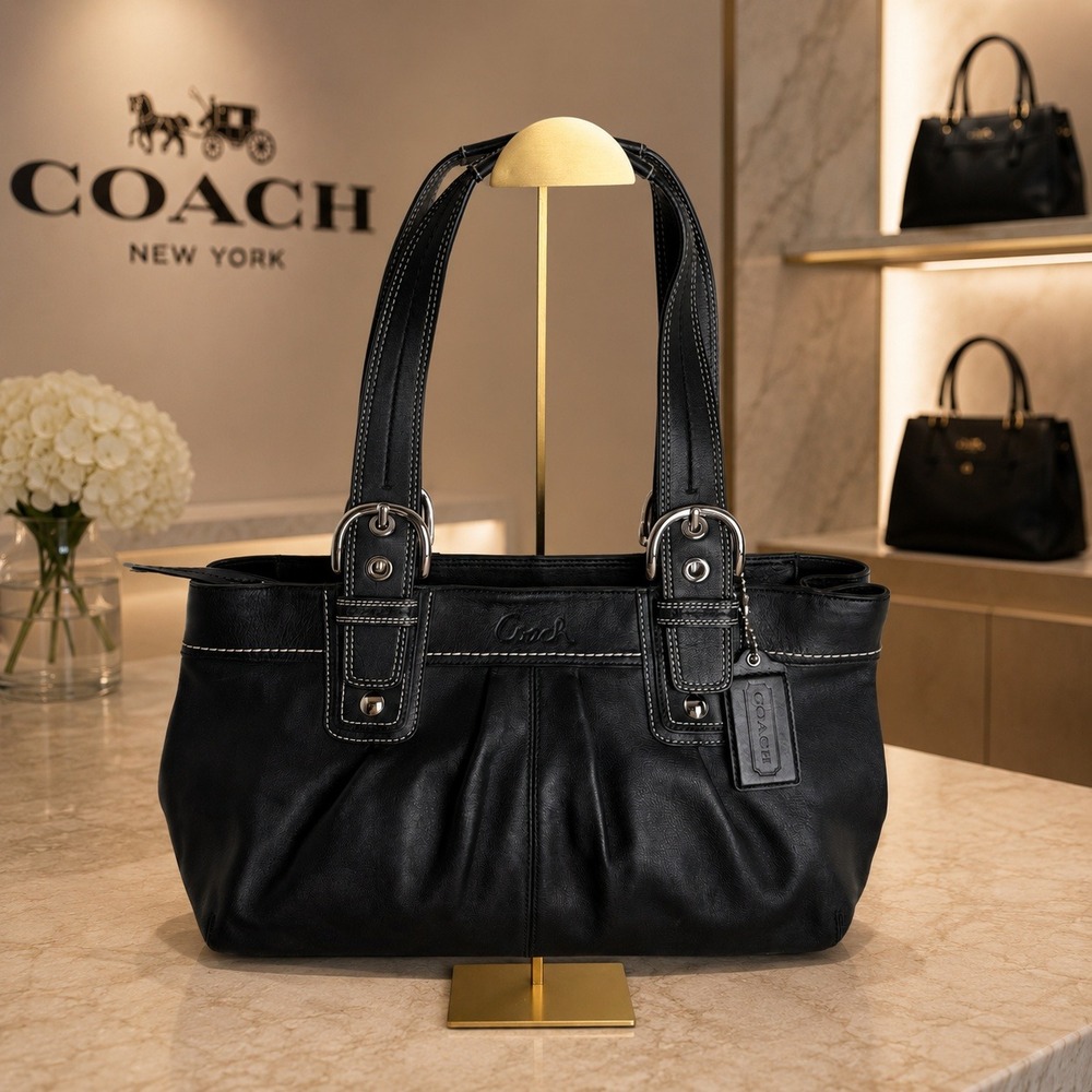 Coach Soho Pleated Black Leather Shoulder Bag Tote F13732 Excellent Condition